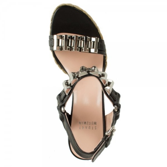 Stuart Weitzman Black Stepchain Leather Wedge Sand - Picture 4 of 6